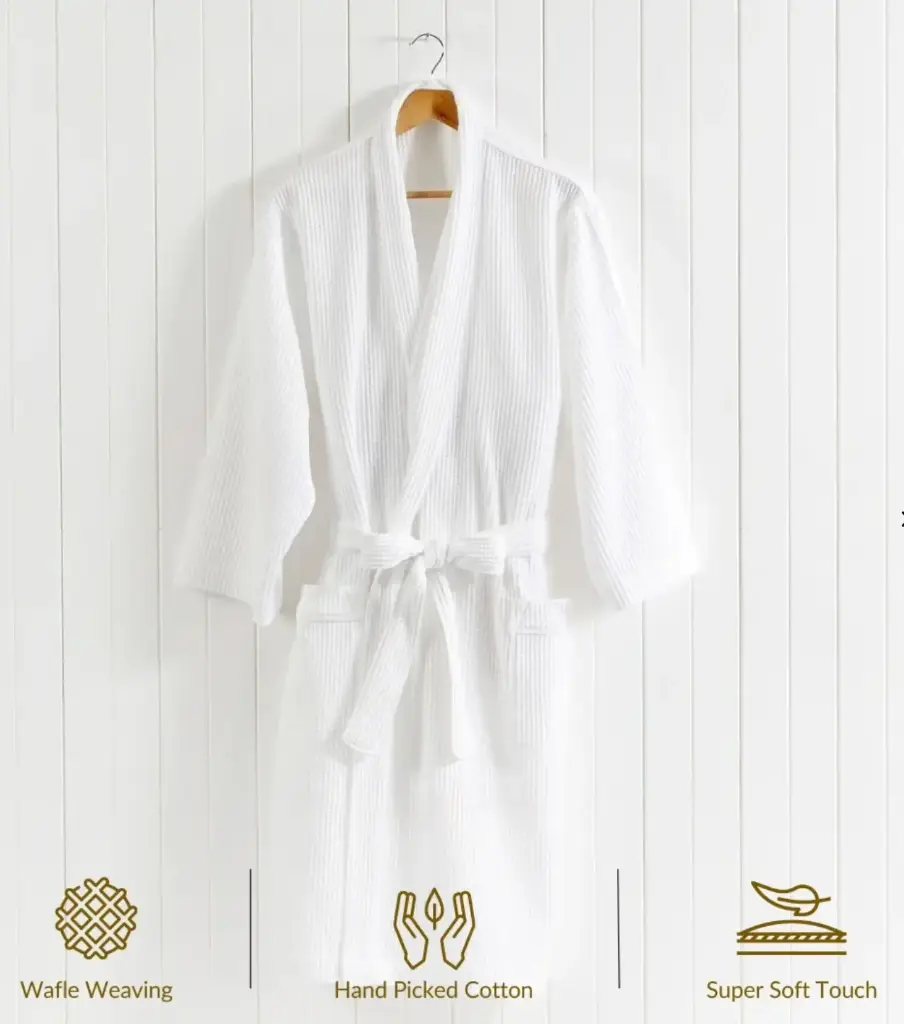 Waffle Bath Robe with Belt White